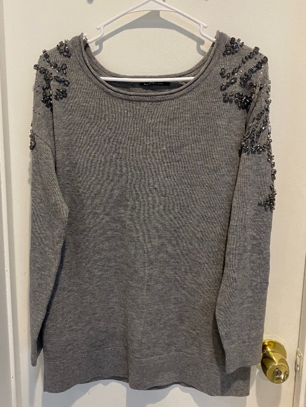 Elie Tahari Wool Cashmere Embellished Sweater Gray Size M